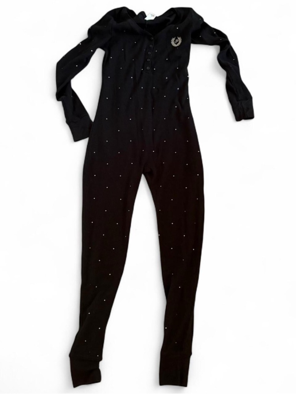 PINK Victoria's Secret Black Long-Sleeve crystal Studded Onesie